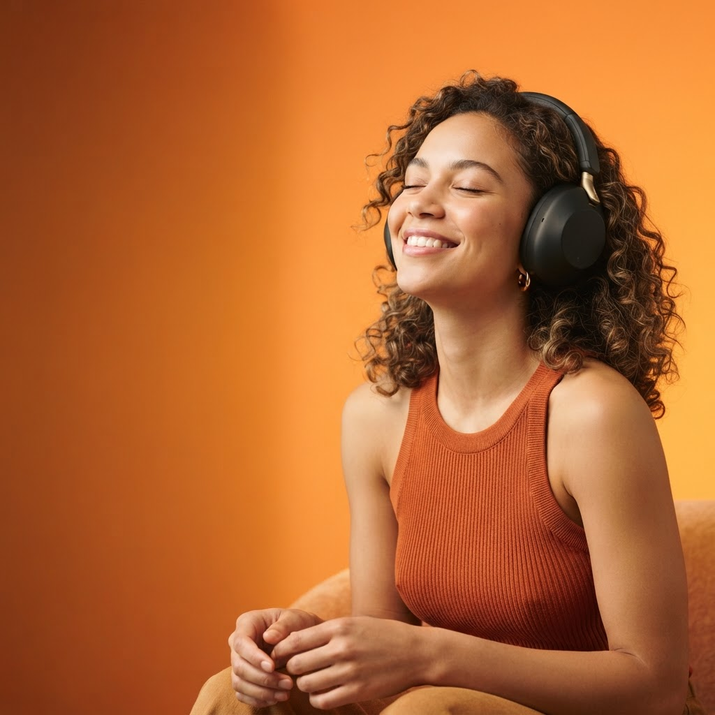 A person enjoying music on premium headphones
